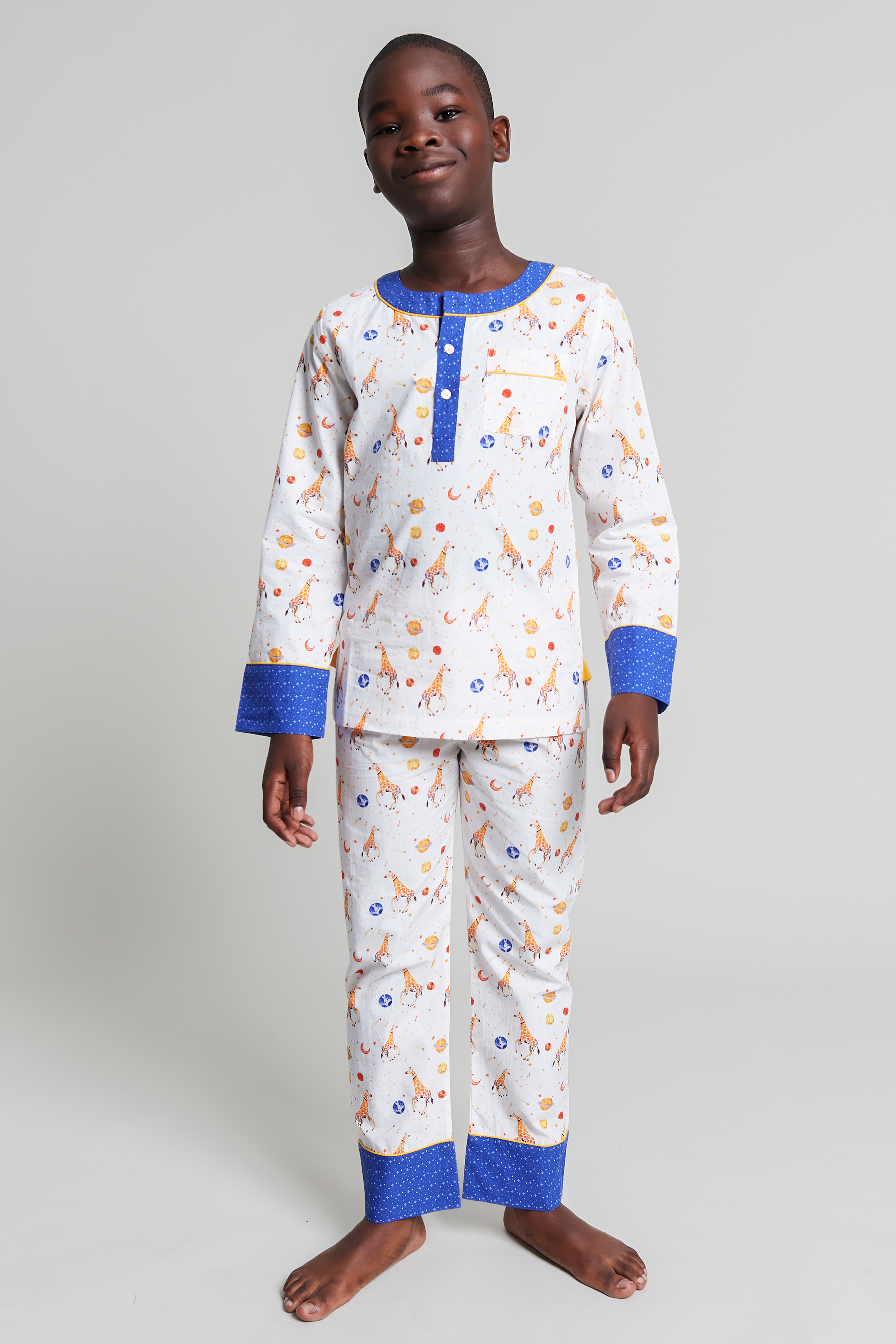 giraffe space odyssey organic cotton kids pyjama set