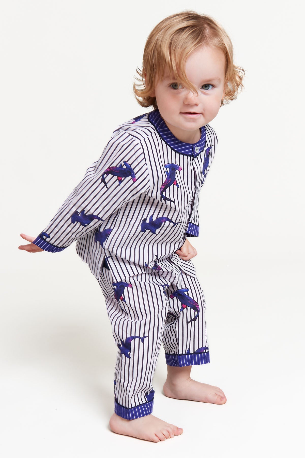galactic sharks - organic cotton baby pyjama set - Kutti Lulu